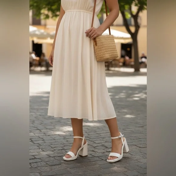 Putu White Platform Heel Sandals Womens Size 8.5 Ankle Strap Block Heel New - Picture 13 of 14